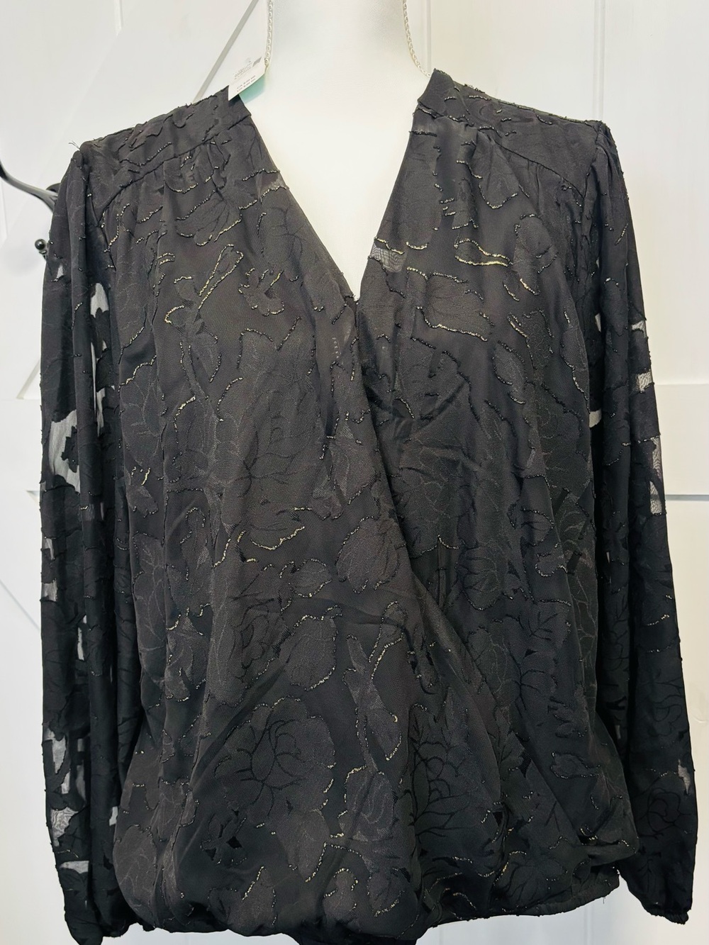 Maurices Black Floral Wrap-Style Blouse